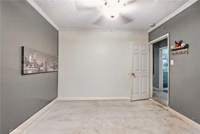 12737 Cometa Ave, San Fernando, CA 91340 - unfurnished room with a textured ceiling, crown molding, a ceiling fan, and baseboards