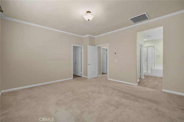 3170 E Painted Crescent St, Ontario, CA 91762 - unfurnished bedroom featuring light colored carpet, ornamental molding, baseboards, and connected bathroom