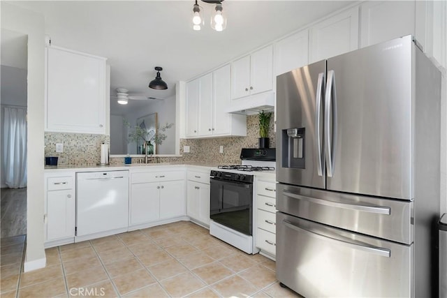 842 Bluebell Ct, Carlsbad, CA 92011 - kitchen featuring stainless steel fridge, gas stove, white dishwasher, under cabinet range hood, and a sink