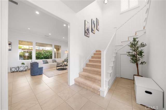 112 Turning Post, Irvine, CA 92620 - stairway featuring recessed lighting and tile patterned floors