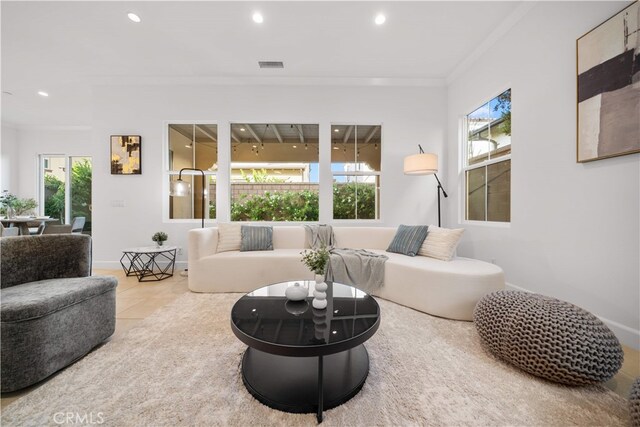 112 Turning Post, Irvine, CA 92620 - tiled living area with plenty of natural light, recessed lighting, and ornamental molding