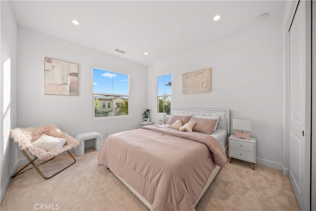112 Turning Post, Irvine, CA 92620 - bedroom with light colored carpet, recessed lighting, a closet, and baseboards