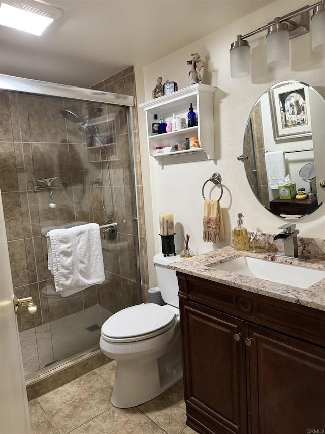 7975 Playmor Ter, San Diego, CA 92122 - full bath with toilet, vanity, a shower stall, and tile patterned floors