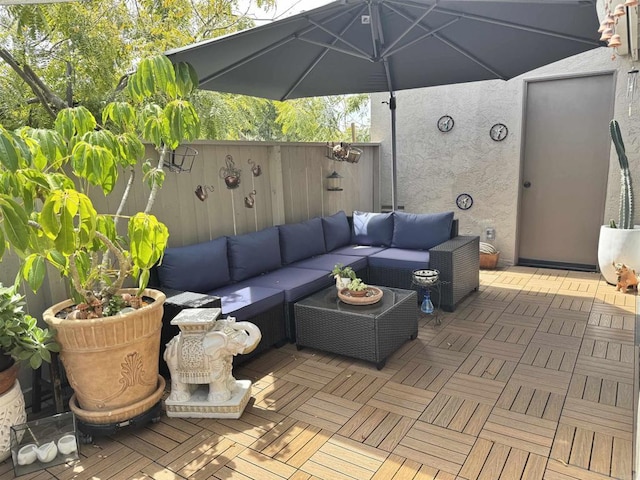 7975 Playmor Ter, San Diego, CA 92122 - view of patio with an outdoor hangout area and a wooden deck
