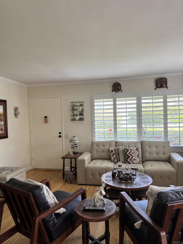 7975 Playmor Ter, San Diego, CA 92122 - living room featuring crown molding, wood finished floors, and plenty of natural light