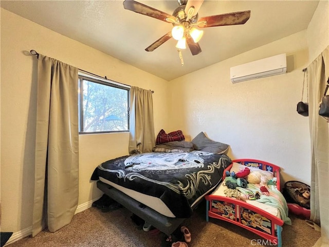 23079 Minnetonka Rd, Apple Valley, CA 92308 - bedroom with a wall unit AC, carpet, and ceiling fan
