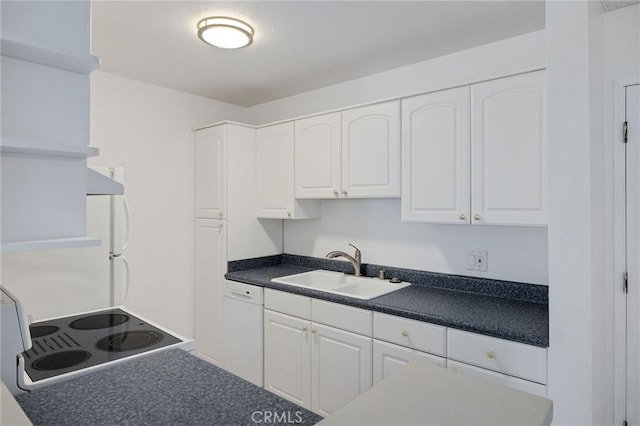 3602 W Estates Ln Unit 306, Rolling Hills Estates, CA 90274 - kitchen featuring a sink, white dishwasher, white cabinetry, and electric range oven