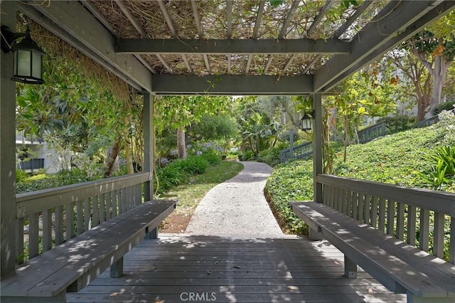 3602 W Estates Ln Unit 306, Rolling Hills Estates, CA 90274 - wooden deck with a pergola