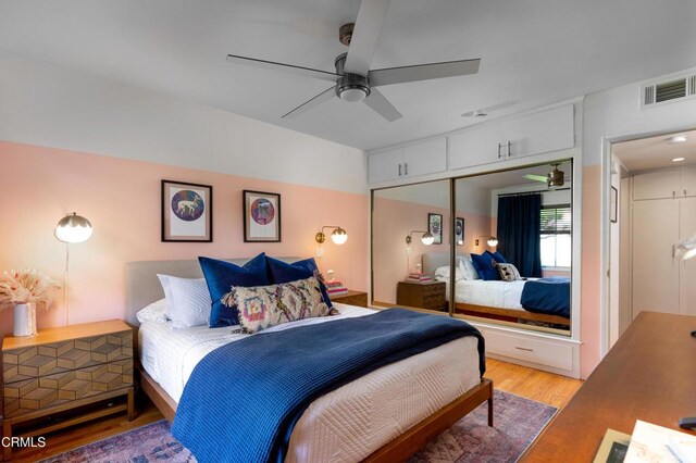 103 W Mountain St Unit C, Glendale, CA 91202 - bedroom with light wood-style flooring, a closet, and ceiling fan