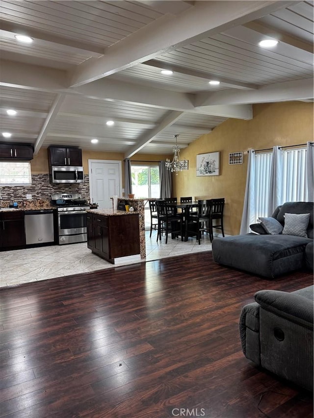 12968 Vaughn St, San Fernando, CA 91340 - living room featuring a chandelier, light wood finished floors, and recessed lighting