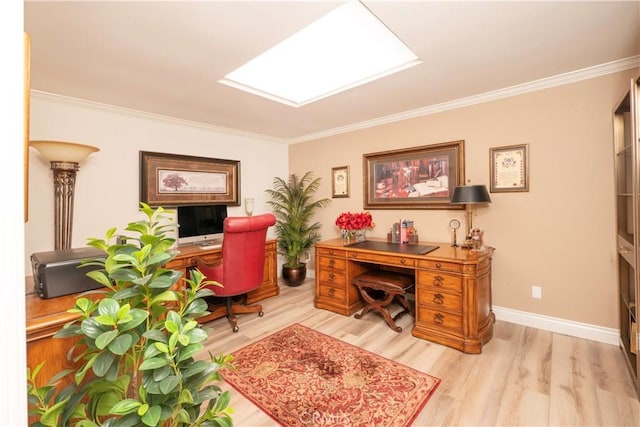 890 El Mirador, Upland, CA 91784 - office with wood finished floors, ornamental molding, baseboards, and a skylight