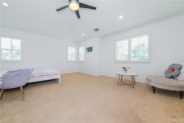 15752 Mimosa Ct, Fontana, CA 92336 - bedroom featuring light carpet, recessed lighting, and ceiling fan