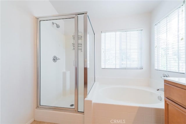15752 Mimosa Ct, Fontana, CA 92336 - bathroom with a shower stall, a garden tub, and vanity