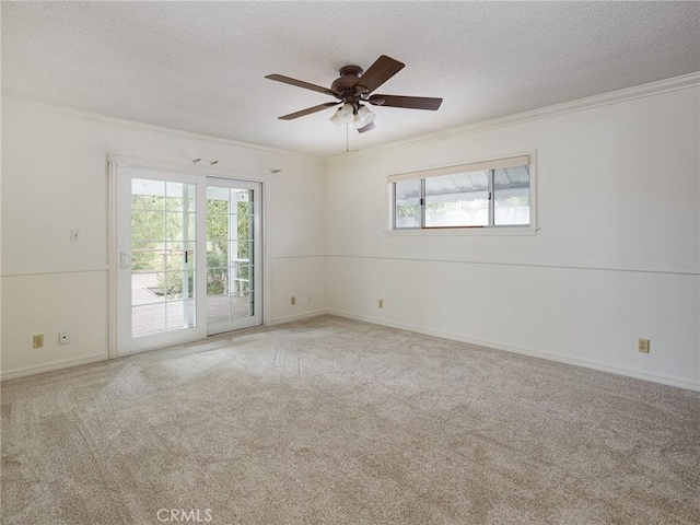 1715 W Santa Cruz St, San Pedro, CA 90732 - spare room with crown molding, a textured ceiling, carpet flooring, healthy amount of natural light, and ceiling fan