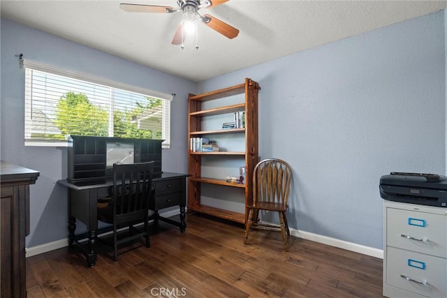253 Gurnsey Dr, Red Bluff, CA 96080 - office featuring dark wood-style flooring, a ceiling fan, and baseboards