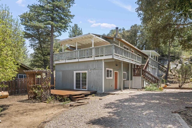 29131 Half Moon Trl, Pine Valley, CA 91962 - back of property featuring a wooden deck, stairs, and a pergola