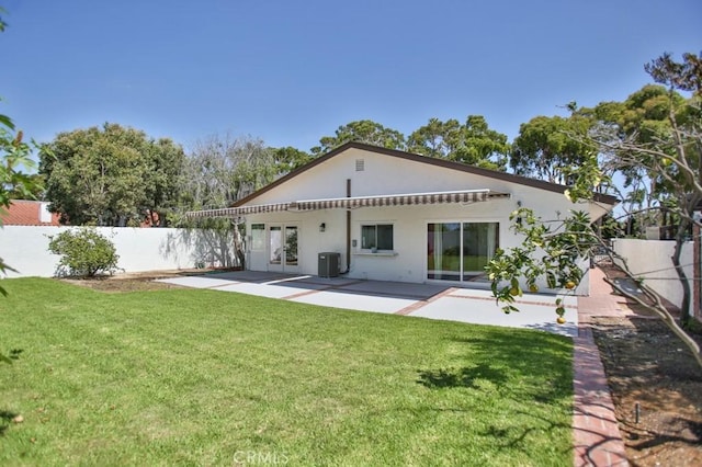 17041 Malta Cir, Huntington Beach, CA 92649 - rear view of house featuring a patio area, central air condition unit, stucco siding, and french doors