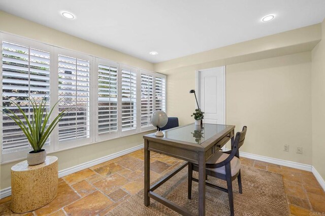 515 S Sierra Ave Unit 130, Solana Beach, CA 92075 - office area with stone tile floors, baseboards, and recessed lighting