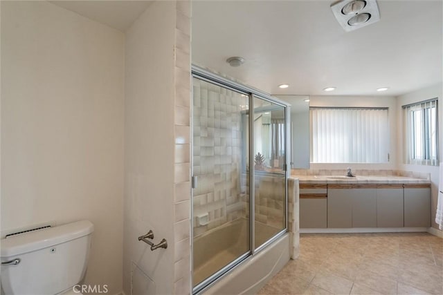 7335 Vista Del Mar Ln, Playa Del Rey, CA 90293 - bathroom with toilet, vanity, bath / shower combo with glass door, tile patterned flooring, and recessed lighting