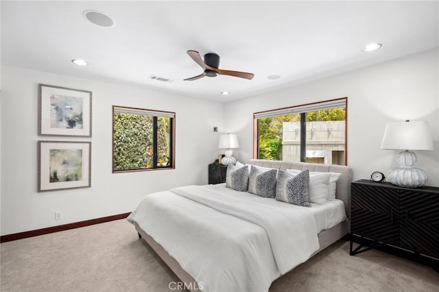 31532 Valido Rd, Laguna Beach, CA 92651 - bedroom with light colored carpet, recessed lighting, and a ceiling fan