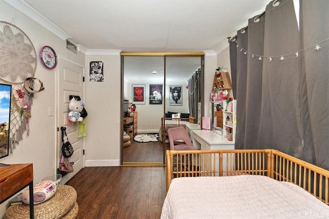 12113 Beverly Blvd Unit A, Whittier, CA 90601 - bedroom featuring wood finished floors, ornamental molding, baseboards, and a closet