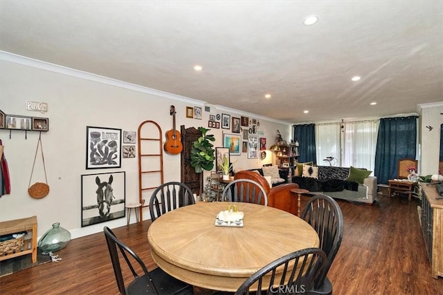 12113 Beverly Blvd Unit A, Whittier, CA 90601 - dining space with ornamental molding, wood finished floors, and recessed lighting