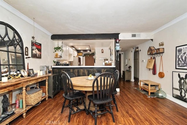 12113 Beverly Blvd Unit A, Whittier, CA 90601 - dining room featuring wood finished floors and crown molding