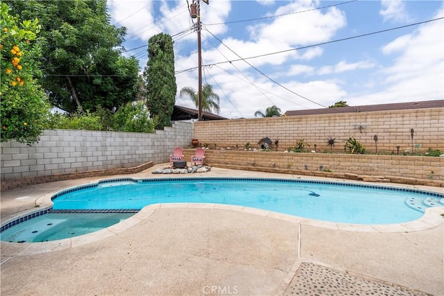 19264 Casmalia St, Rialto, CA 92377 - view of swimming pool featuring a fenced backyard, a pool with connected hot tub, and a patio
