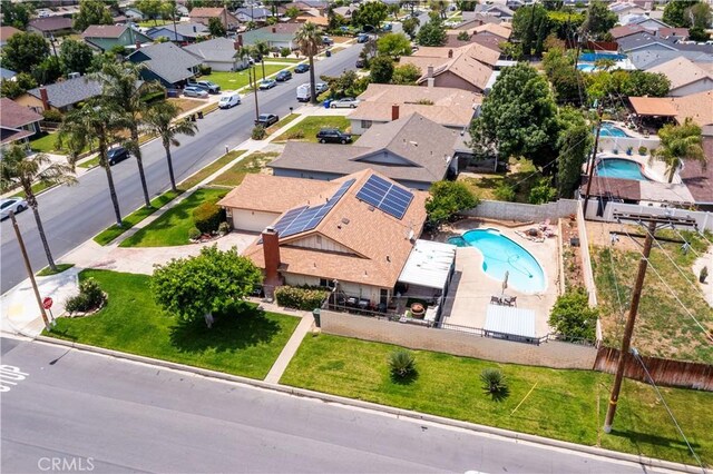 19264 Casmalia St, Rialto, CA 92377 - aerial perspective of suburban area with a pool area