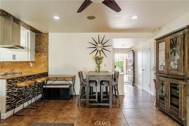 19264 Casmalia St, Rialto, CA 92377 - dining area featuring ceiling fan, tile patterned flooring, recessed lighting, and baseboards