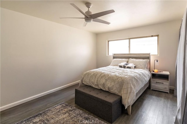 19264 Casmalia St, Rialto, CA 92377 - bedroom featuring dark wood-style flooring, baseboards, and ceiling fan