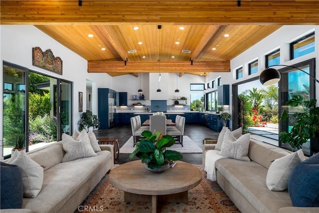 1088 Via Conca Doro, Vista, CA 92084 - living area with wooden ceiling with exposed beams and recessed lighting