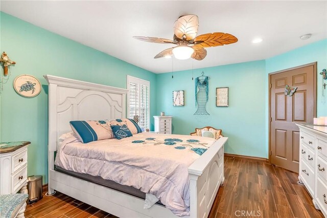 330 E Gladstone St, San Dimas, CA 91773 - bedroom featuring dark wood-type flooring, ceiling fan, and baseboards