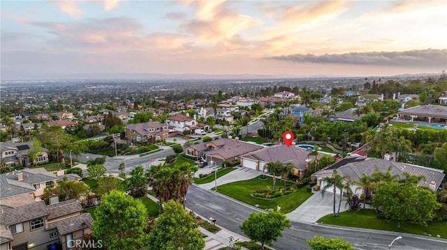 aerial view at dusk of a residential view