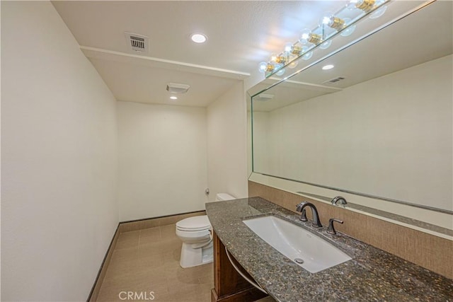 26710 Camino Seco, Temecula, CA 92590 - bathroom with toilet, vanity, recessed lighting, baseboards, and tile patterned floors