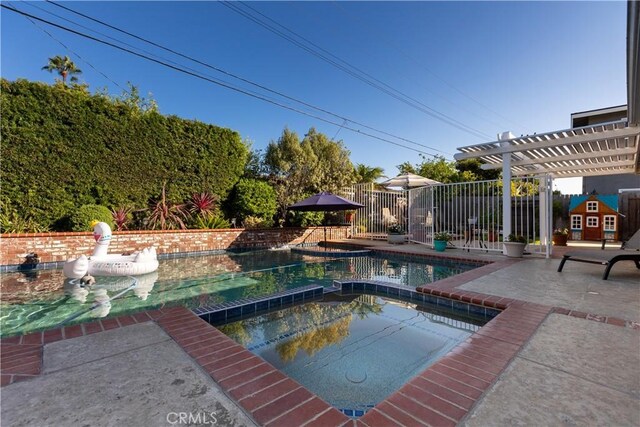 2952 Pemba Dr, Costa Mesa, CA 92626 - view of swimming pool with a pool with connected hot tub, a pergola, and a patio