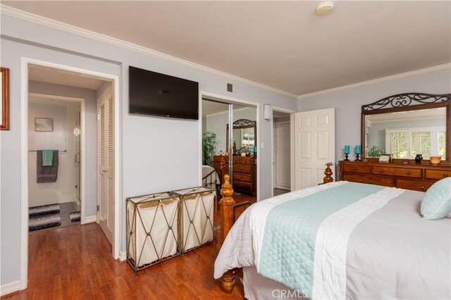 2952 Pemba Dr, Costa Mesa, CA 92626 - bedroom featuring wood finished floors, baseboards, and crown molding
