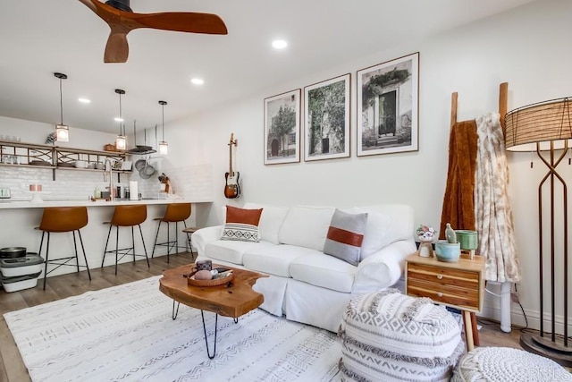 6780 Friars Rd Unit 269, San Diego, CA 92108 - living area featuring wood finished floors, recessed lighting, and ceiling fan