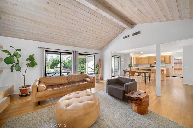 2350 Meadow St, San Luis Obispo, CA 93401 - living room with light wood finished floors and wooden ceiling