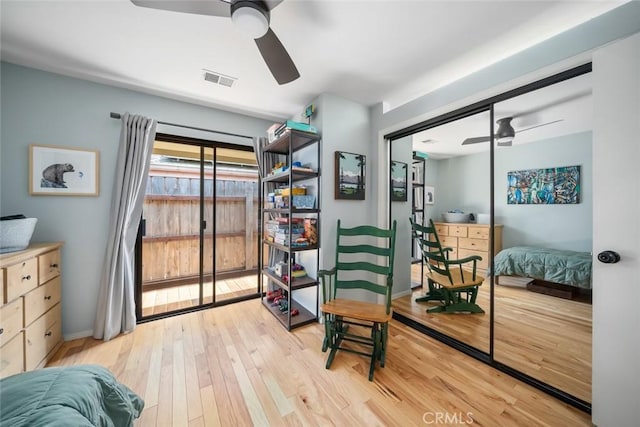 2350 Meadow St, San Luis Obispo, CA 93401 - sitting room with a ceiling fan, light wood finished floors, and baseboards