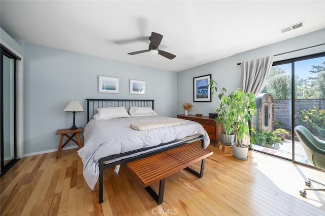 2350 Meadow St, San Luis Obispo, CA 93401 - bedroom featuring access to exterior, light wood finished floors, and ceiling fan