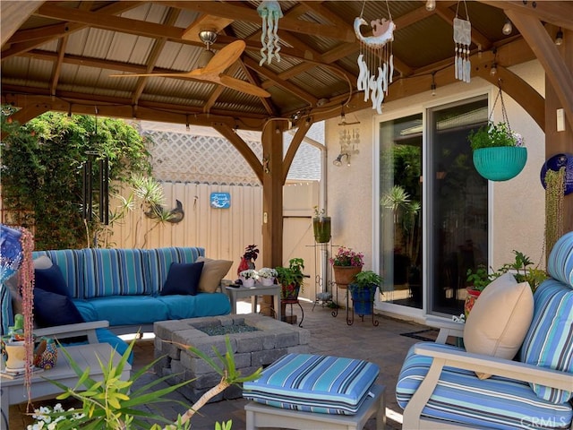 1417 23rd St, Oceano, CA 93445 - view of patio featuring a gazebo and an outdoor living space with a fire pit