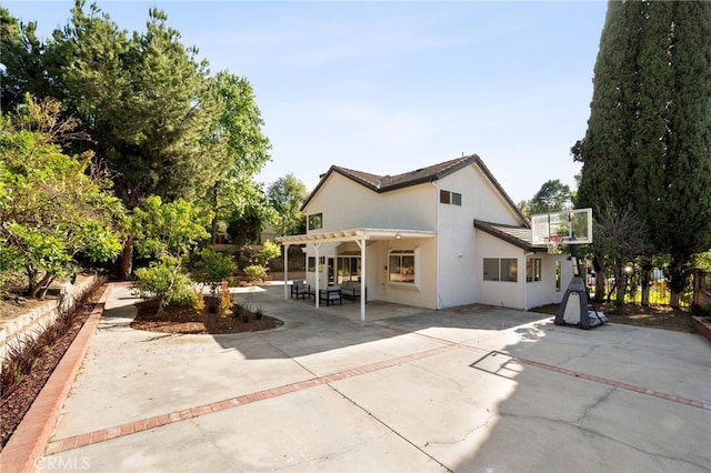 2402 Pepperdale Dr, Rowland Heights, CA 91748 - back of house with a patio area, stucco siding, a pergola, and concrete driveway