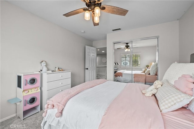 22011 Iron Horse Pl, Saugus, CA 91390 - bedroom with carpet flooring, a closet, ceiling fan, and baseboards