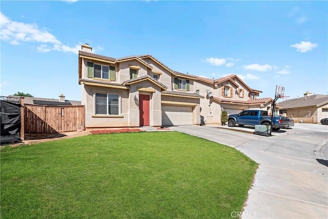 3260 Ivy Ct, Perris, CA 92571 - view of front of house with a chimney, concrete driveway, an attached garage, and stucco siding