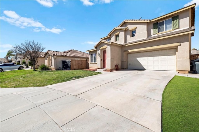 3260 Ivy Ct, Perris, CA 92571 - view of front of home with stucco siding, a garage, driveway, and a front yard