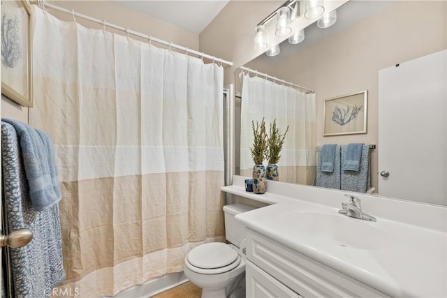 27903 Crown Court Cir Unit 92, Valencia, CA 91354 - bathroom with toilet, vanity, a shower with curtain, and tile patterned floors