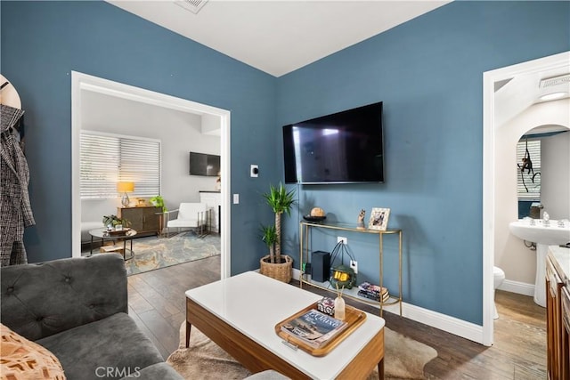 27903 Crown Court Cir Unit 92, Valencia, CA 91354 - living room featuring hardwood / wood-style flooring and baseboards