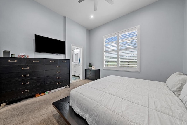 11372 Via Rancho San Diego Unit B, El Cajon, CA 92019 - carpeted bedroom with ceiling fan and ensuite bathroom