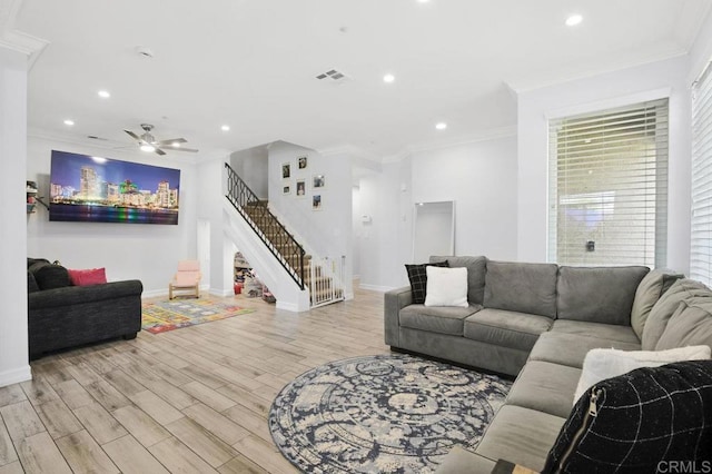 11372 Via Rancho San Diego Unit B, El Cajon, CA 92019 - living area with wood finished floors, ornamental molding, stairway, baseboards, and recessed lighting